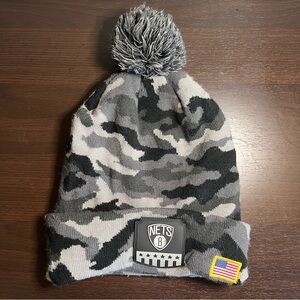 Brooklyn Nets Camo Beanie NBA Basketball Team Logo Pom Pom Knit Hat